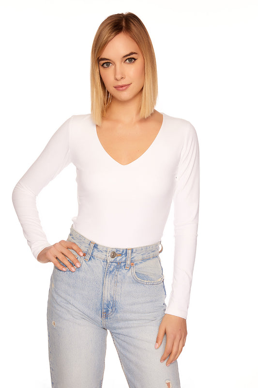 essential v-neck long sleeve top